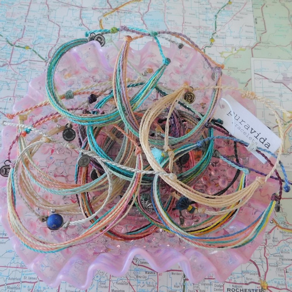 PURA VIDA bracelet lot mixed colorful natural handmade pink blue purple